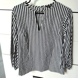 Express two tone stripe long ballon sleeve blouse